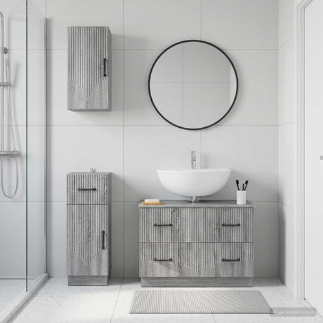 vidaXL 3 Piece Bathroom Cabinet Set HOORN Grey Sonoma Engineered Wood (1/5)
