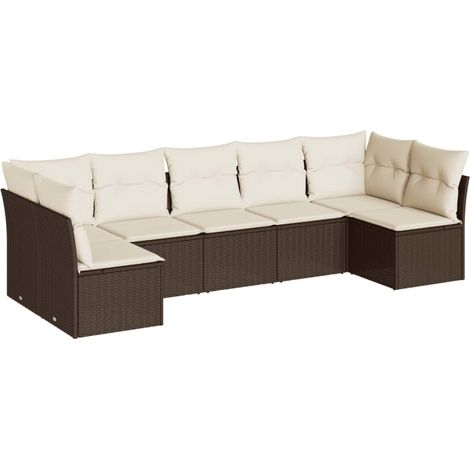 Maison Exclusive - Salon de jardin avec coussins 7 pcs marron résine tressée (1/3)