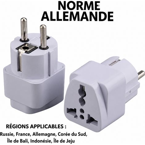 Adaptateur prise de voyage standard allemand Schuko AC 250V 500W blanc 10 × 10 × 10 cm 29 g – Livraison gratuite (1/5)