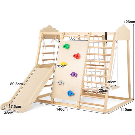 Costway – Aire de jeux d'escalade en bois 8-en-1 – Toboggan amovible – Balançoire – Triangle Montessori – Charge 140kg – Pour enfants 3 ans+ (1/5)