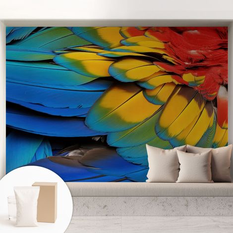 Papier peint intissé mural avec imprimé motifs uniques apparence moderne - Colle incluse gratuite Plumes arc-en-ciel 208x146 cm (1/5)