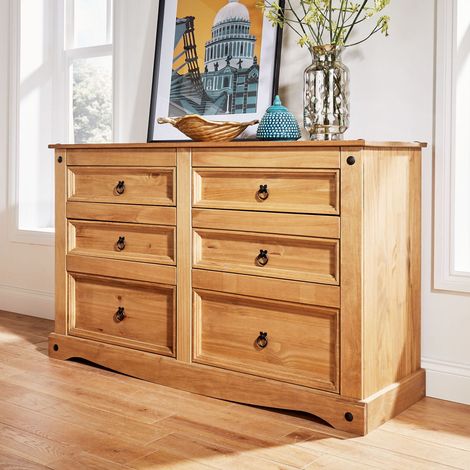 Chest of Drawers Pine 6 Drawer Solid Pine Mexican Corona Wax Finish Sideboard (1/5)