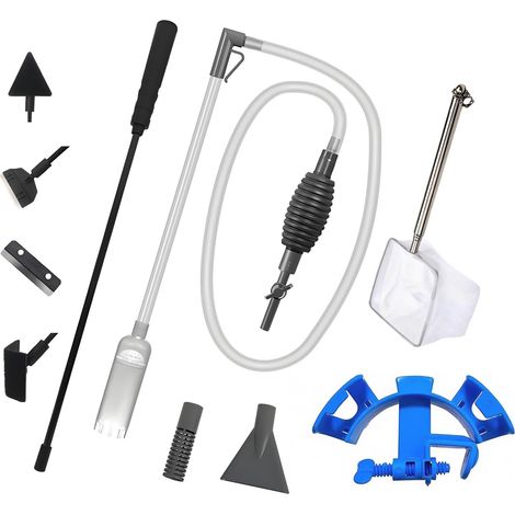 Kit d'aspirateur 3 en 1 pour aquarium de 1,7 m avec grattoir à algues, épuisette et clip de tuyau, accessoires d'aquarium, kit de nettoyage pour aquarium pour changement d'eau et nettoyage (1/5)