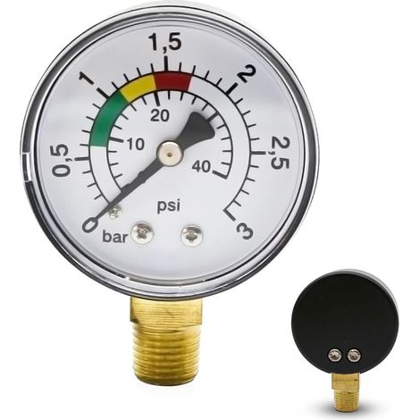 High Precision Pressure Gauge, 1/4 BSPT, Water Pressure Gauge 0-3 Bar, Pool Pressure Gauge for Pool and Spa, Measuring 53mm (1/5)