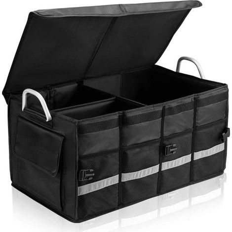 Multifunktionaler, wasserdichter, zusammenklappbarer Kofferraum-Organizer mit Aluminiumgriffen.