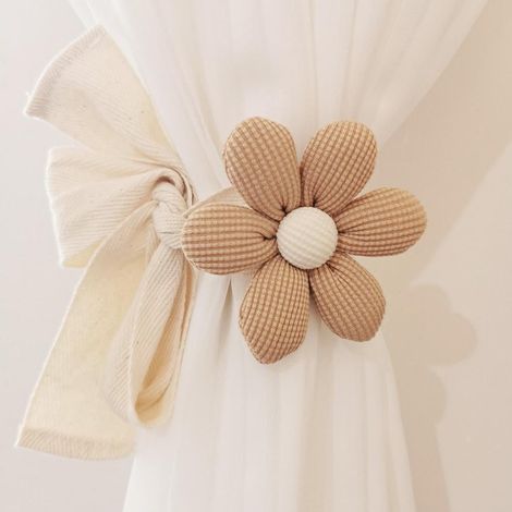 Attache Rideau Fleur - Bande Coton Réglable 80 cm - Pour Rideaux Enfant Chambre Décoration Intérieure - 1 Pièce (1/5)