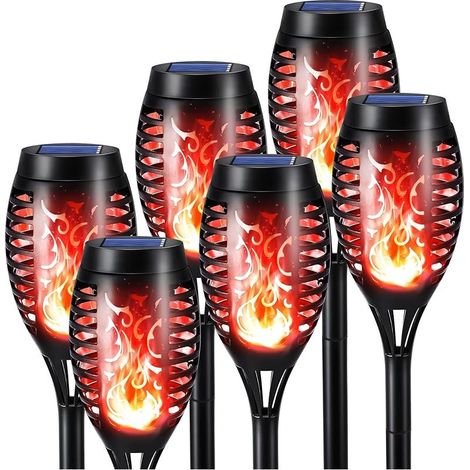 Solarleuchten für Außen Garten 6 Stück Solar Fackel mit Rot Realistischer Flammeneffekt, IP65 Wasserdicht Solarlampe für Außen, Hinterhöfe, Gärten, Rasen Halloween Dekoration