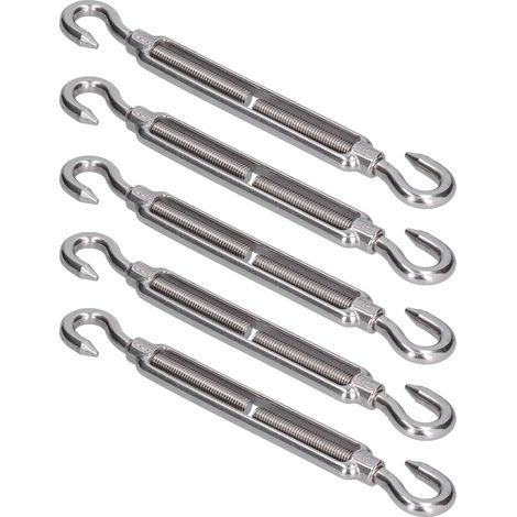 Lot de 5 tendeurs à crochet et crochet pour câble métallique, en acier inoxydable 304, pour voile d'ombrage M4 (1/5)