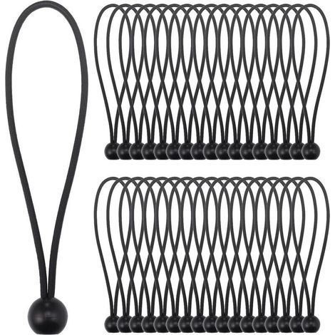Tendeur Élastique, 35×Noir Bungee Tendeur Boule(20CM) Corde Elastique pour Bache, Elastique Crochet Portable Durable pour bannière, Bâches, Pavillons, Tentes-LIAIKI (1/5)