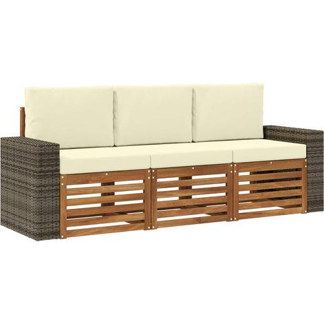 Juegos de sofás con cojín 3 pcs Madera de Acacia Sólida vidaXL
