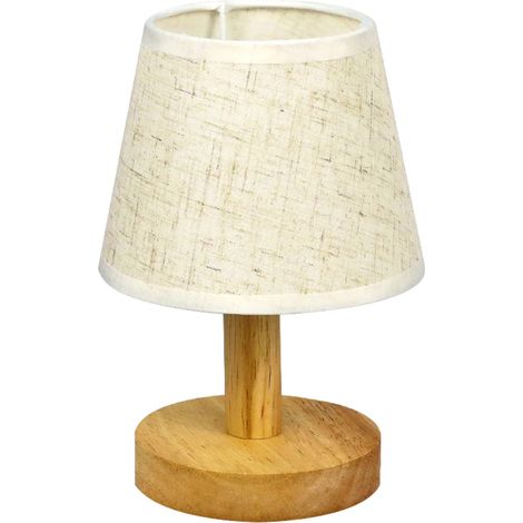 Lampe De Table En Bois Massif - Abat-Jour Rond En Lin - Variateur 3 Niveaux - Pour Chambre À Coucher Bureau Salon - 1 Pièce (1/5)