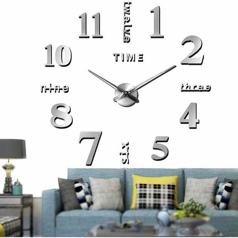 Horloge murale moderne sans cadre miroir 3D autocollant décoration de la maison à faire soi même Noir (1/4)