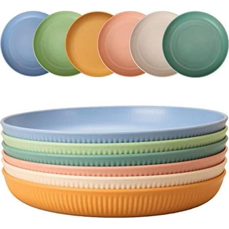 Lot de 6 Assiettes, Plastique, Incassables, 22,5cm, Antidérapant, Camping (1/3)