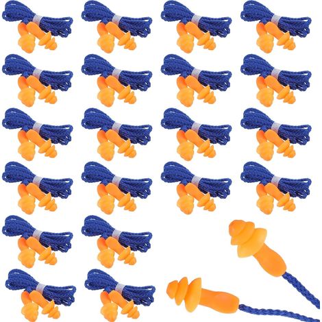 Lot 20 Paires Bouchons Oreilles, Cordon, Silicone, Anti-Bruit, Sommeil, Concert, Voyage, Avion, Réutilisables (1/5)