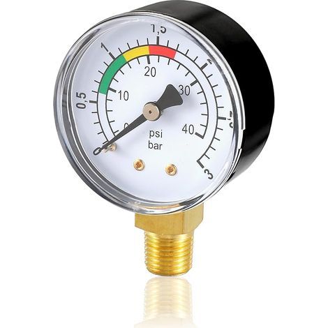 1/4 Pouce,Manomètre de Pression d'eau pour Piscine,pour système de Filtration à Sable, 0 + 3 Bar/psi, Ø 50 mm, précis pour piscines et bassins à Poissons (1/5)
