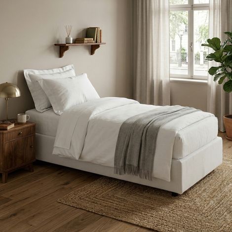 Dmora - Cama individual Dmeol, Cama contenedor con revestimiento de tela, 100% Made in Italy, Apertura frontal, con colchón Cm 90x190 incluido, Blanco (1/5)