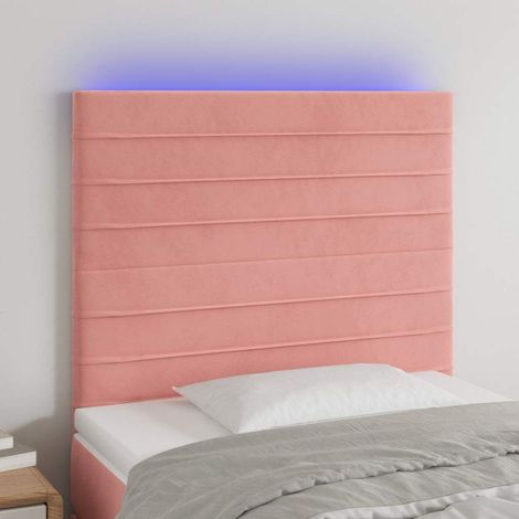 Tête de lit LED rose en velours avec bande lumineuse réglable 80 x 5 x 118/128 cm - PANGIVO (1/5)