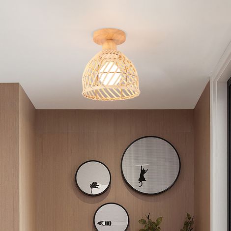Bambou Plafonnier Style Bohème Vintage Abat-jour en Cage Lampe Suspendue Luminaire E27 pour Couloir Salon Cuisine Hotel (1/5)