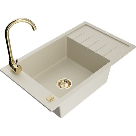Mexen Elias fregadero de granito de 1 seno con escurridor y grifo de cocina Telma, beige - 6511-69-670200-50 (1/5)