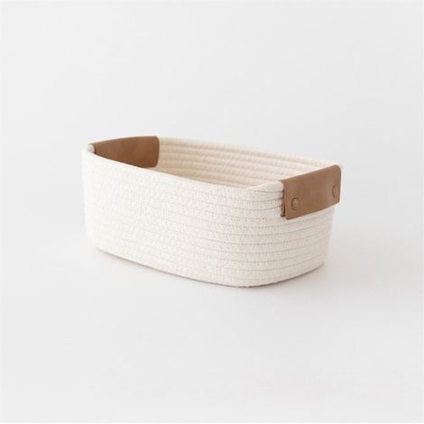 Cesto portaoggetti in corda di cotone intrecciata, 28 x 17 x 11 cm, bianco (1/4)