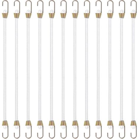 Lot de 12 tendeurs en caoutchouc blanc - 26 cm - Pour camping, bagages, voiture, chargements, camping-cars, activités de plein air (1/5)