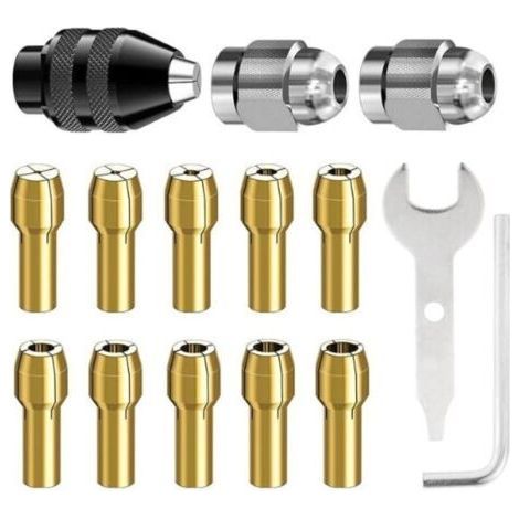 15-teiliges Bohrfutter-Set, Zubehör für Rotationswerkzeuge, 0,8 mm – 3,2 mm Ersatzbohrfutter 4486 Schnellwechselbohrfutter, Ersatzbohrfutter 4485 Messing-Klemmklemme mit Metallmutter (1/4)