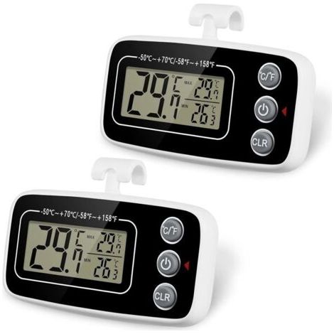 Thermomètre de réfrigérateur,2 thermomètres de congélateur étanches avec crochet Fonction d'enregistrement Max/Min Écran LCD (1/5)