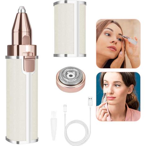 Épilateur facial 2 en 1 pour femmes, tondeuse à sourcils et à poils du visage, rasoir électrique rechargeable pour femmes, sourcils, duvet, lèvres et bras (1/4)