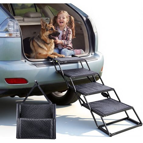 VEVOR Escalier pour Chien Voiture 4 Marches pour Chien Pliables pour SUV, Camions, Lits Hauts, Canapes, Animaux de Compagnie Charge 113,4 kg, avec Surface Antiderapante, Extra-large, Portable, Leger