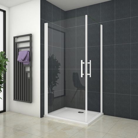 Ocean Sanitaire – Cabine de douche carrée 100x100x185cm – Verre trempé 6mm – Profilé aluminium blanc – Porte pivotante réversible – Excellente étanchéité
