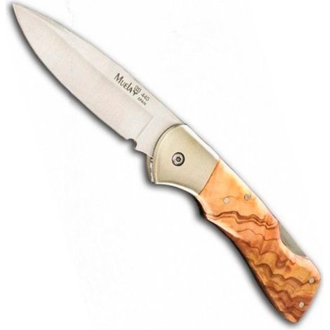 Navaja Muela Serie BX Olivo, BX-8.OL, cachas de madera de olivo y alpaca, hoja de 8,5 cm, peso 120 gramos + tarjeta multiusos de regalo