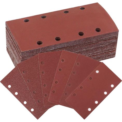 60 Pièces 93 X 230 mm Rectangulaires Papier Poncer, 8 Trous Feuilles Abrasives, Papiers de Verre Auto-Agrippant, Papier Abrasif pour Ponceuse 40 60 80 120 180 240 (1/5)