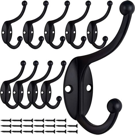 10 Pcs Rétro Crochet Patère Porte Manteau Mural Vintage Crochet de Porte Métal pour Salle de Bain Cuisine Chambre Entrée (Black) (1/5)