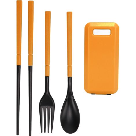 Ensemble de couverts pliables ABS pour extérieur - Cuillère, fourchette, baguettes portables en plastique jaune