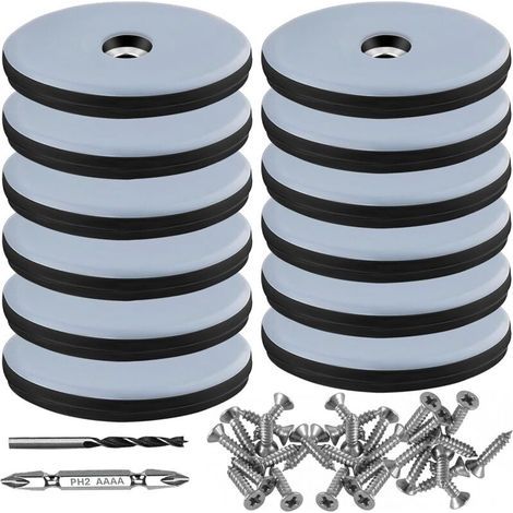 Lot de 12 Patins Diamètre 50 mm Téflon Noirs Vis Acier Inoxydable Forets Meubles Chaises Sols (1/5)