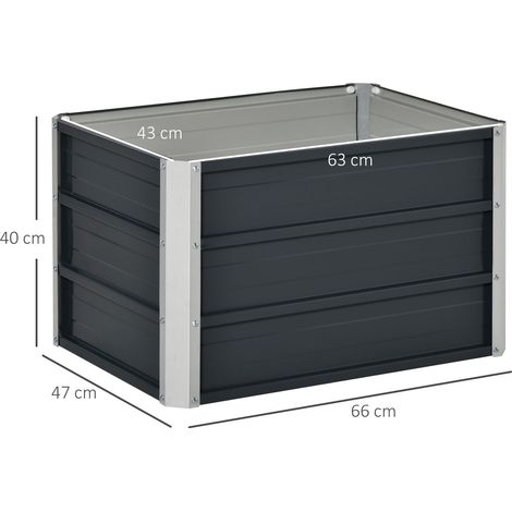 Bac à plantes surélevé en acier gris foncé 66x47x40 cm pour jardin avec drainage, idéal légumes et fleurs (1/5)