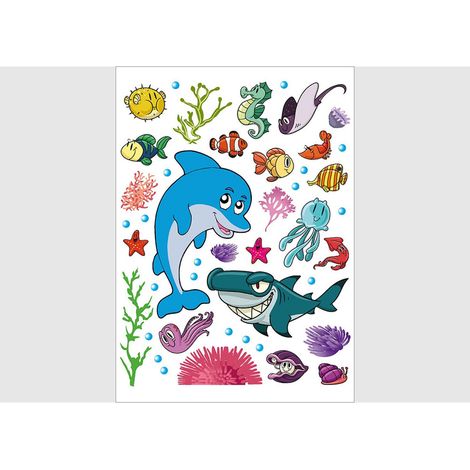 Stickers - Dauphin et monde sous marin - 1 planche 65x85 cm (1/5)