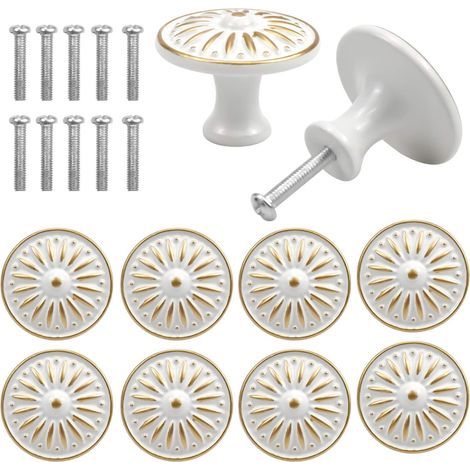 10PCS Vintage Tiroir de Porte Poignée, 35MM Bouton de Meubles, Rond Boutons de Tiroir, Laiton Boutons de Porte, Poignées de Meuble pour Placard Armoire Cuisine, Chambre d'enfant (Blanc) (1/5)