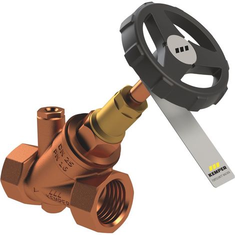 Kemper Weser Freistrom-Absperrventil mit Entleerstopfen G 1/4", DN 25 IG, PN 16, Rotguss, Figur 190 02