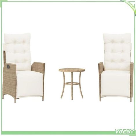 Ensemble de bistro 3 pcs - FAFEICY - 365300 - Beige - Résine tressée - Dossier et repose-pied réglables (1/5)