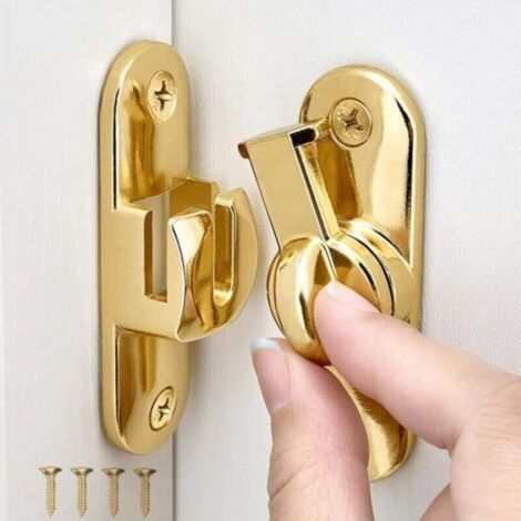 Barn Door Swing Latch 90/180 Degree, Zinc Alloy Right Angle Swing Gate Latch, Lock, Hardware for Garden, Bathroom, Closet, Window (Gold) (1/5)