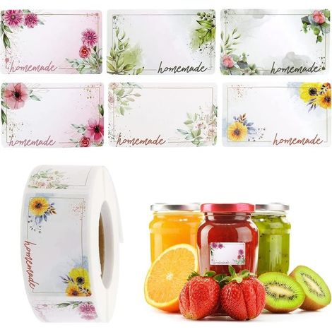 500 Pieces Jam Labels, Self-Adhesive Flower Rectangle Labels for Jars, Suitable for Jam Jars, Jars, Dispensers, Candied Fruit, Spices (1/5)