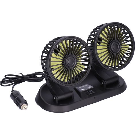360° drehbarer Autolüfter, Doppelkopf, 5 Flügel, 2 Geschwindigkeitsstufen, Autokühler, 12 V, Gelb (1/5)