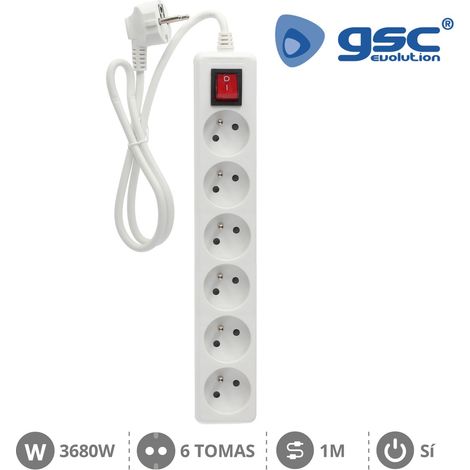 Base múltiple sistema francés 6 enchufes + interruptor 3x1mm 1 metro blanco (1/2)
