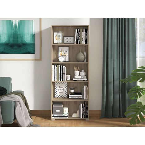 Libreria Urgnano, Biblioteca 4 Ripiani, Installazione a Terra, Sfumatura Colore Struttura Rovere Grigio, 70x24.5x176.5h cm Marrone Rovere Grigio (1/5)