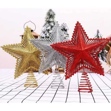 Étoile de Noël 20 cm rouge scintillante pour arbre de Noël – Décoration traditionnelle élégante (1/4)