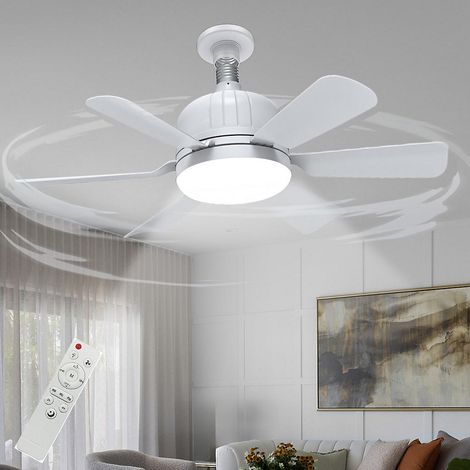 Ventilateur de plafond de 46 cm avec lumière, douille E27, 3 vitesses de ventilation, 3 couleurs, minuterie, blanc (sans base) (1/5)