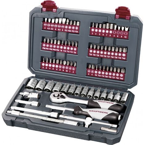Kraftwerk – Coffret cliquet et douilles 1/4' – 82 pièces – Cliquet réversible 45 dents – Douilles de 4 à 14 mm (1/5)