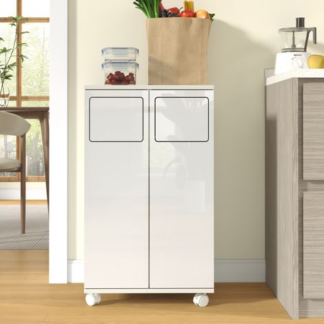 Mobile per raccolta differenziata 46,7x35x80,3 cm in MDF bianco, 2 scomparti - MEUBLIV (1/5)