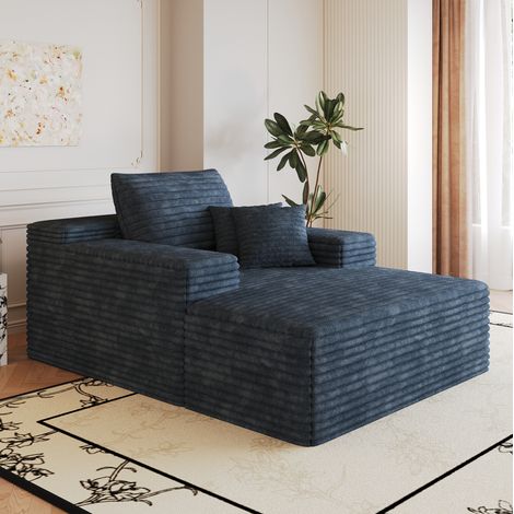 Sofá lounge de 115 x 159 cm en tela, asiento profundo, espuma de alta elasticidad, no requiere montaje para sala de estar - azul (1/5)